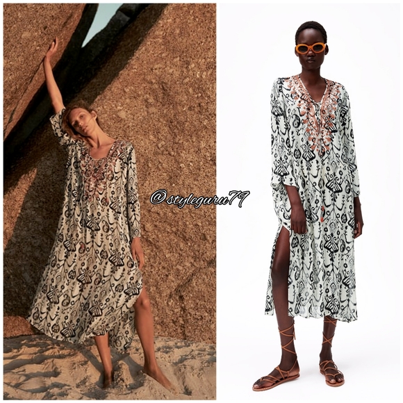 Zara Dresses & Skirts - NWT, ZARA, EMBROIDERED TUNIC CAFTAN V NECK DRESS